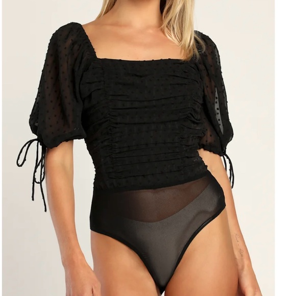 Lulu's Think of Me Swiss Dot Ruched Bodysuit in Black Brand New with Tags! - Picture 16 of 16